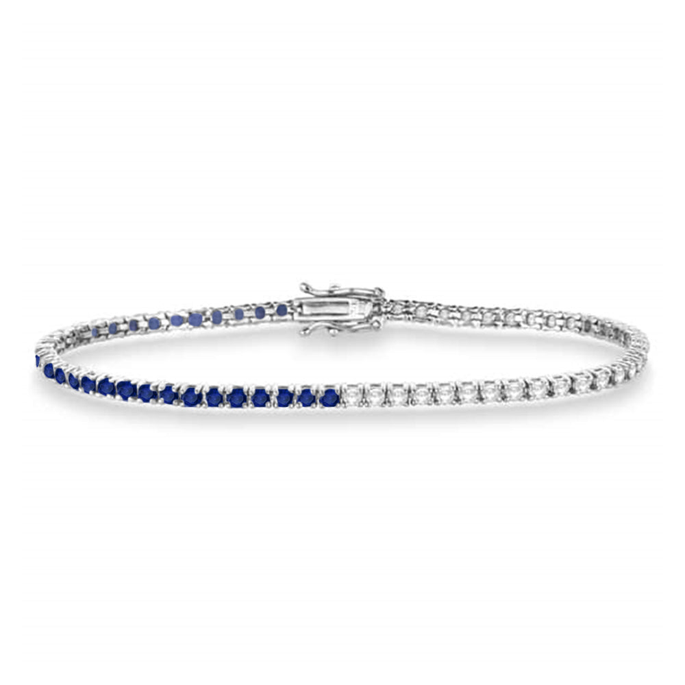 Lab  Diamond & Blue Sapphire Eternity Tennis Bracelet 14K White Gold (3.20ct)