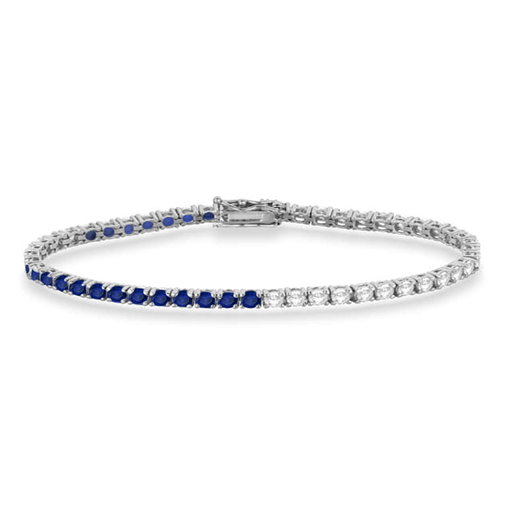 Diamond & Blue Sapphire Eternity Tennis Bracelet 14K White Gold (4.29ct)
