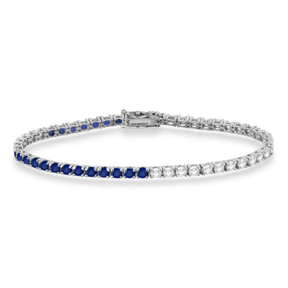 Diamond & Blue Sapphire Eternity Tennis Bracelet 14K White Gold (5.00ct)