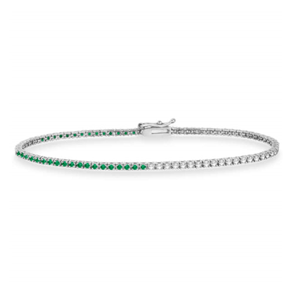 Diamond & Emerald Eternity Tennis Bracelet 14K White Gold (1.87ct)