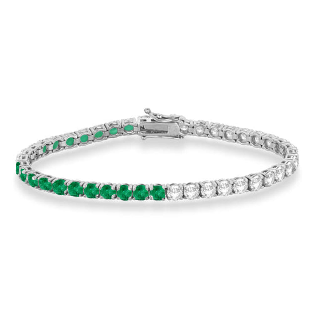 Diamond & Emerald Eternity Tennis Bracelet 14K White Gold (9.88ct)