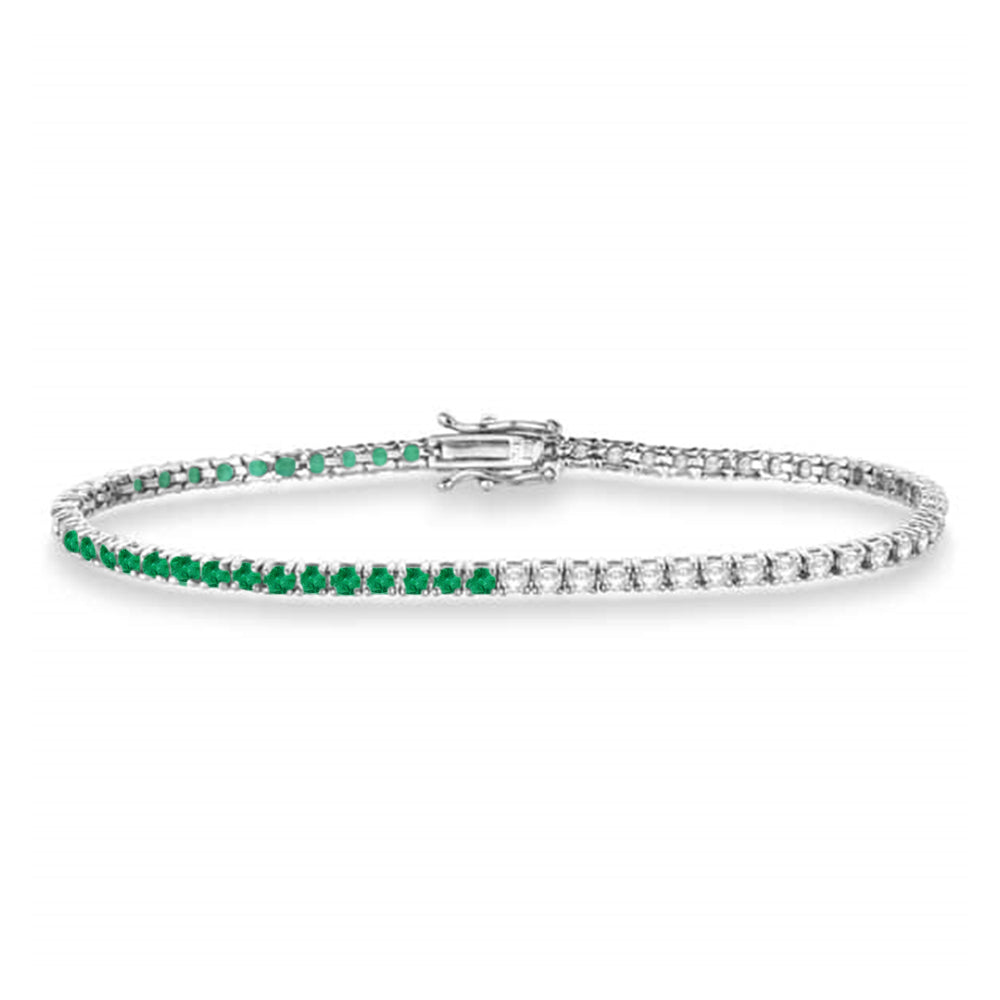 Lab Grown Diamond & Emerald Eternity Tennis Bracelet 14K White Gold (3.04ct)