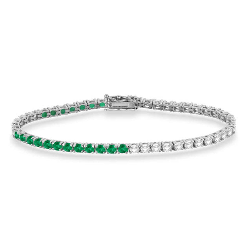 Diamond & Emerald Eternity Tennis Bracelet 14K White Gold (5.17ct)