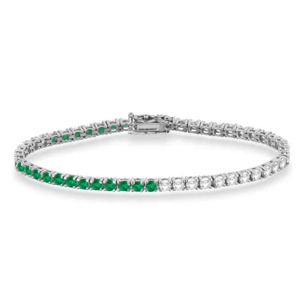 Diamond & Emerald Eternity Tennis Bracelet 14K White Gold (6.52ct)