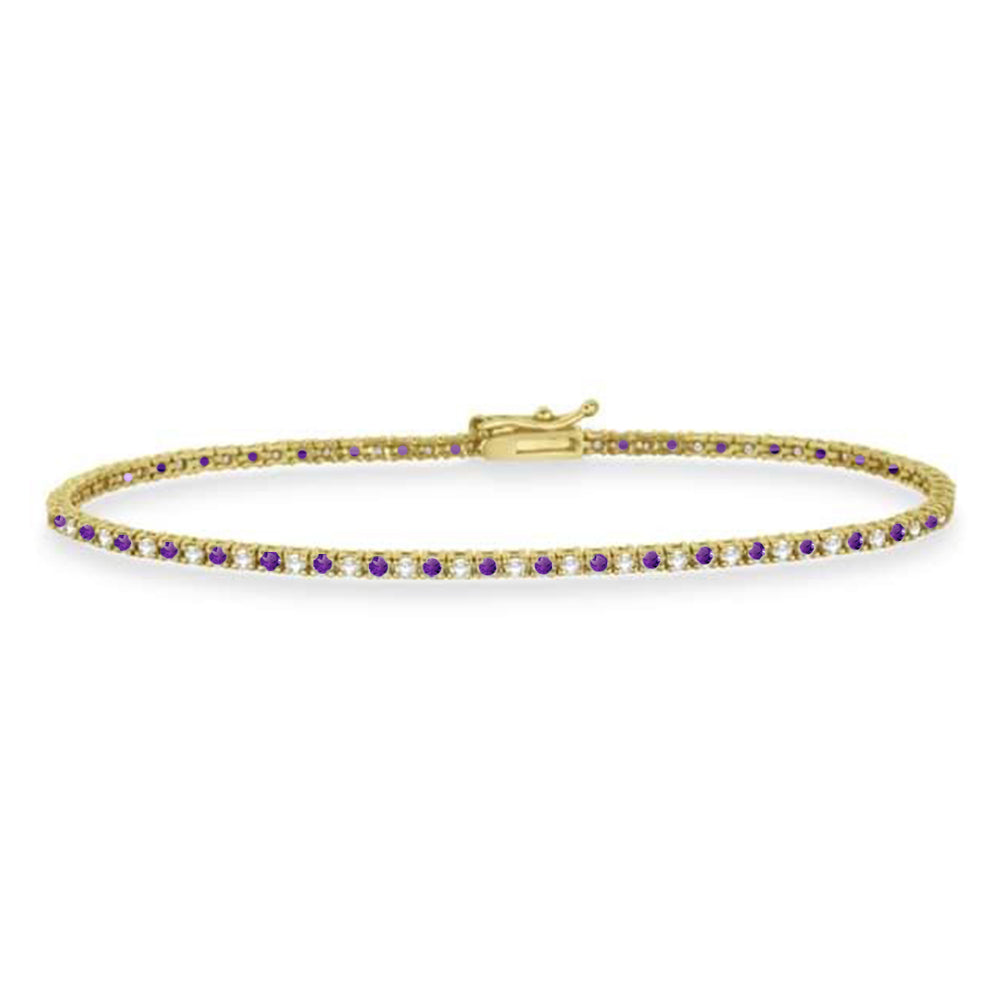 Alternating Diamond & Amethyst Eternity Bracelet 14K Yellow Gold (1.87ct)