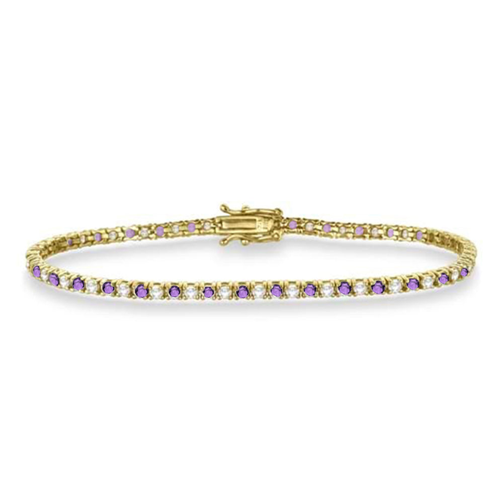 Alternating Diamond & Amethyst Eternity Bracelet 14K Yellow Gold (3.73ct)