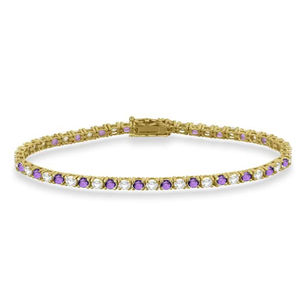 Alternating Diamond & Amethyst Eternity Bracelet 14K Yellow Gold (5.36ct)