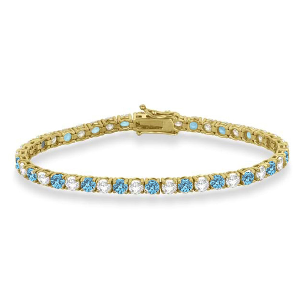 Alternating Diamond & Aquamarine Eternity Tennis Bracelet 14K Yellow Gold (11.87ct)