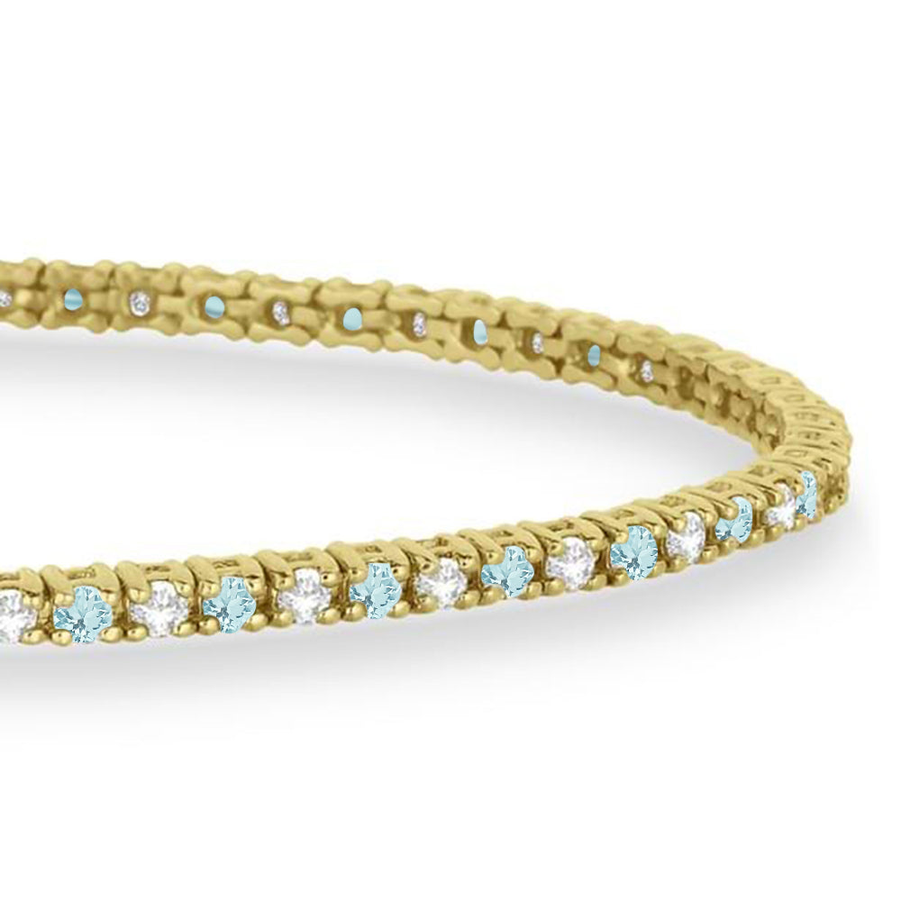 Alternating Diamond & Aquamarine Eternity Tennis Bracelet 14K Yellow Gold (0.97ct)