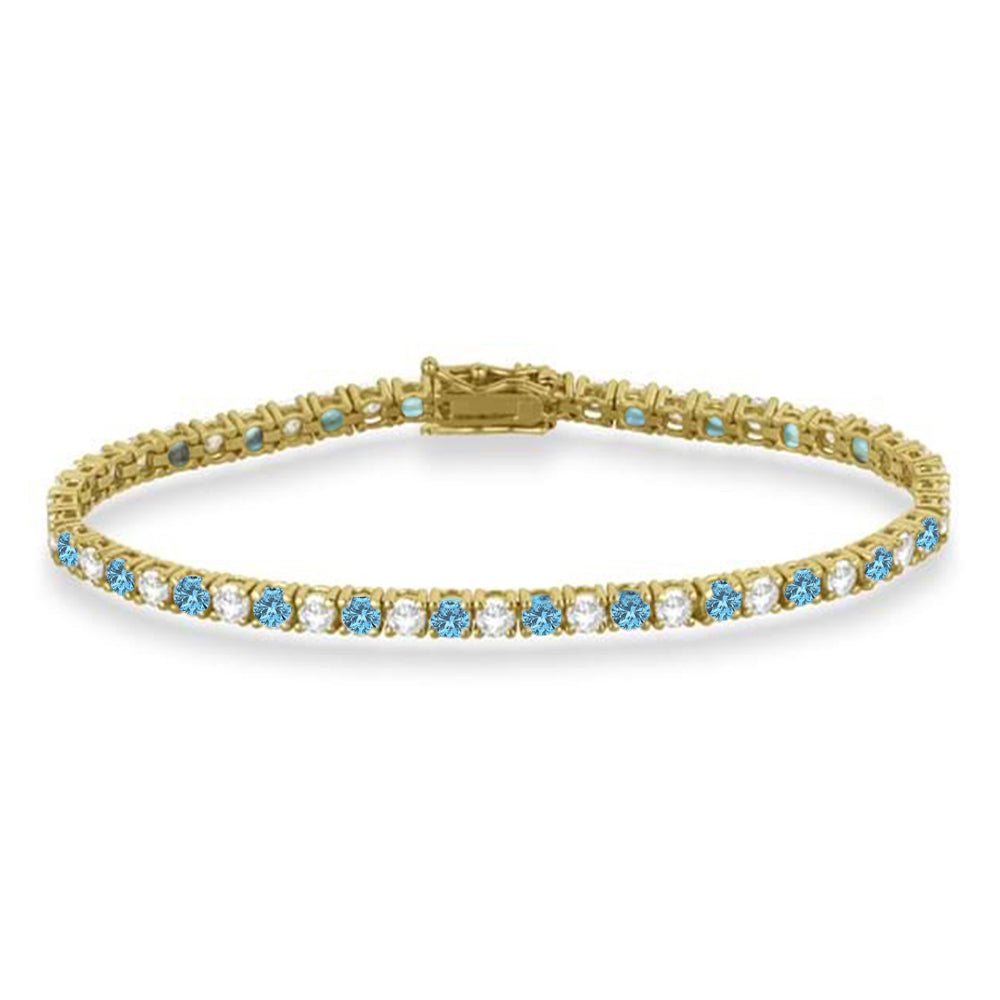Alternating Diamond & Aquamarine Eternity Tennis Bracelet 14K Yellow Gold (8.37ct)