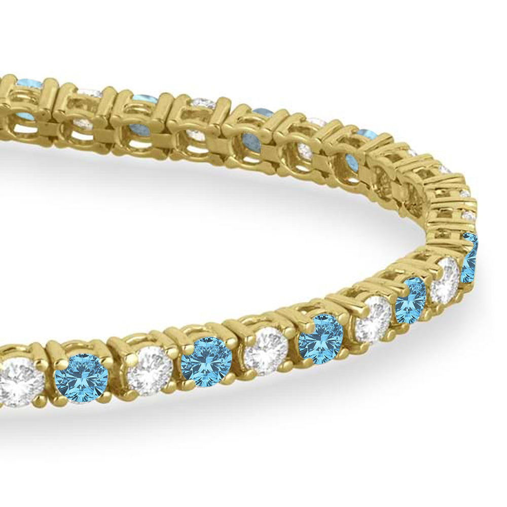 Alternating Diamond & Aquamarine Eternity Tennis Bracelet 14K Yellow Gold (8.37ct)