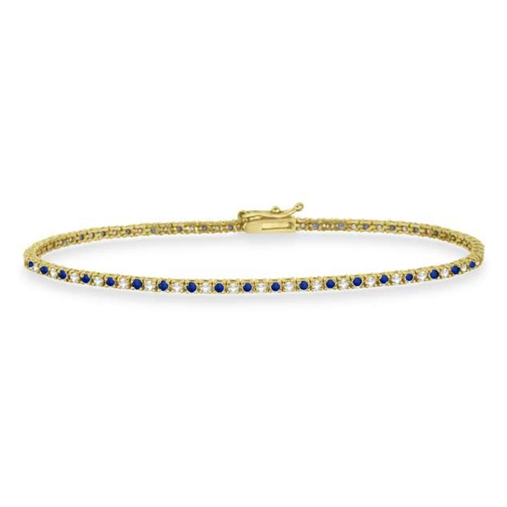 Alternating Diamond & Blue Sapphire Eternity Bracelet 14K Yellow Gold (0.97ct)