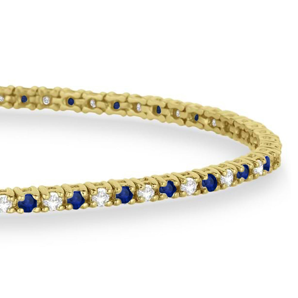 Alternating Diamond & Blue Sapphire Eternity Bracelet 14K Yellow Gold (0.97ct)