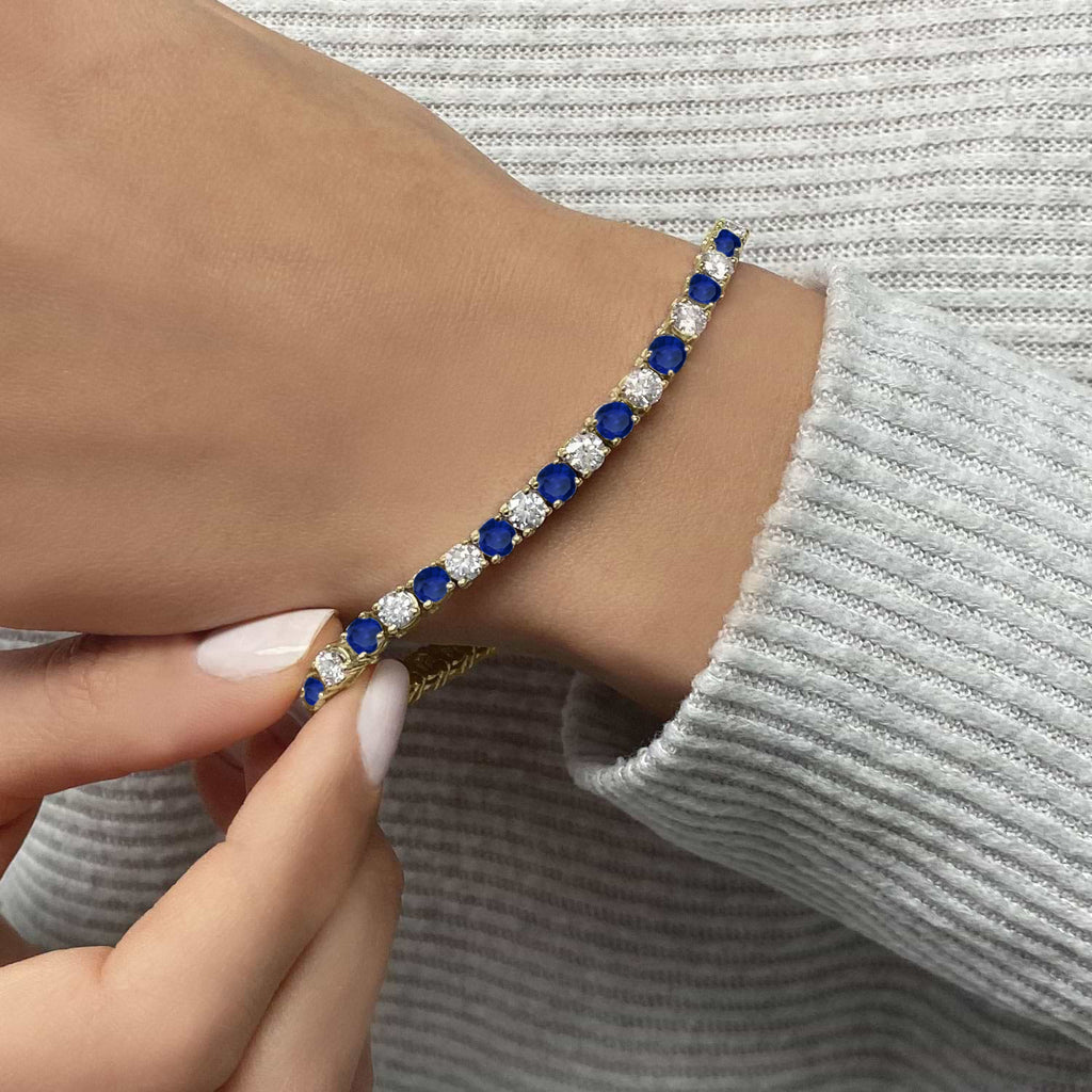 Alternating Diamond & Blue Sapphire Eternity Bracelet 14K Yellow Gold (8.37ct)