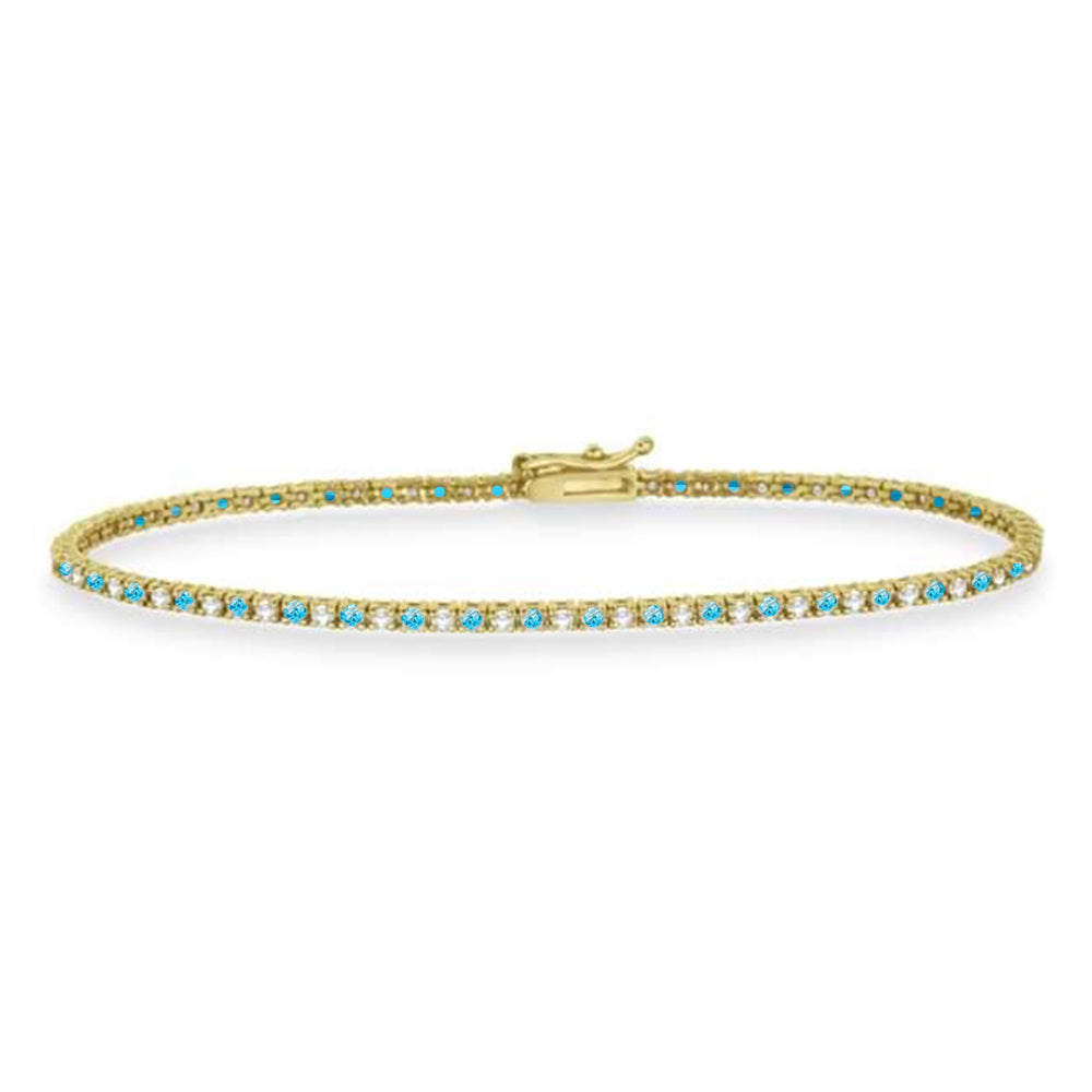 Alternating Diamond & Blue Topaz Eternity Tennis Bracelet 14K Yellow Gold (2.28ct)