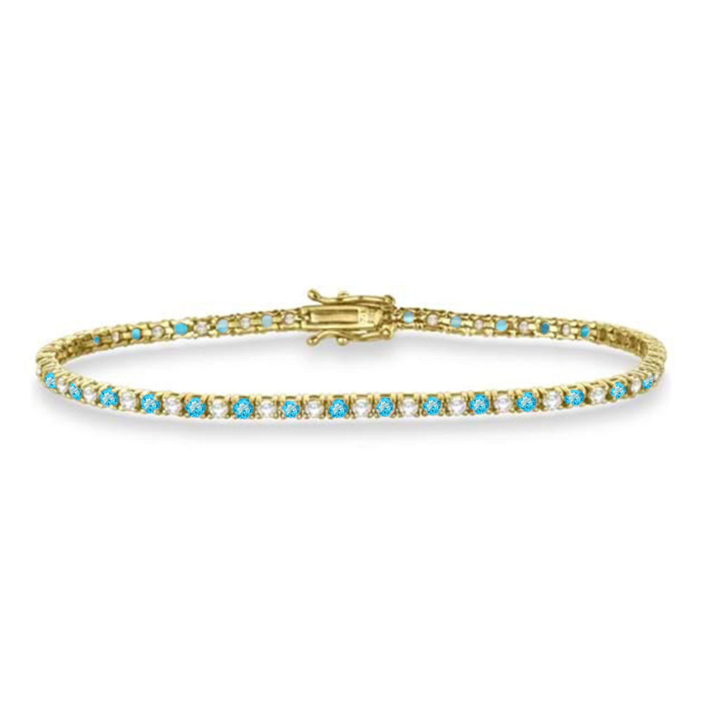 Alternating Diamond & Blue Topaz Eternity Tennis Bracelet 14K Yellow Gold (3.46ct)