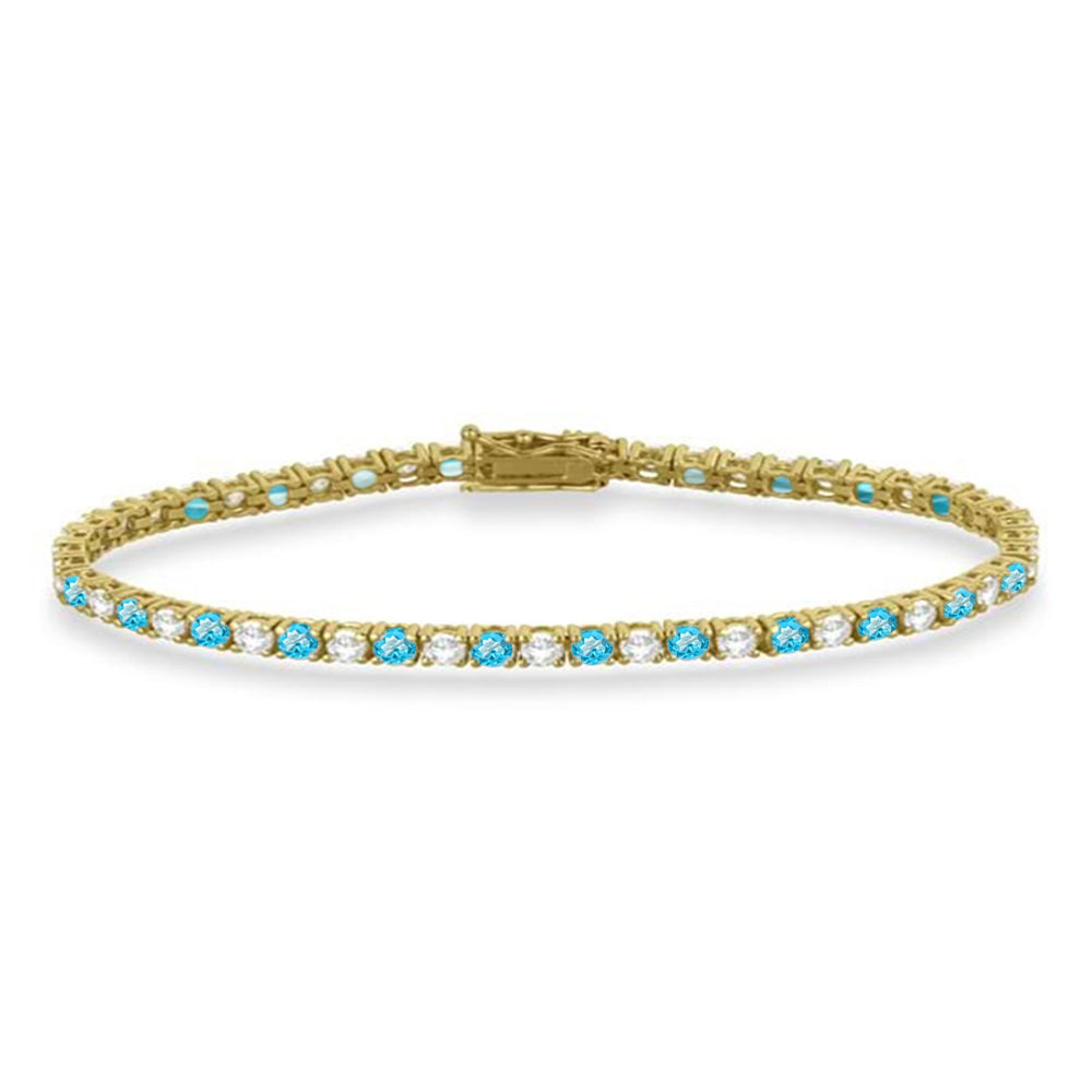 Alternating Diamond & Blue Topaz Eternity Tennis Bracelet 14K Yellow Gold (4.71ct)