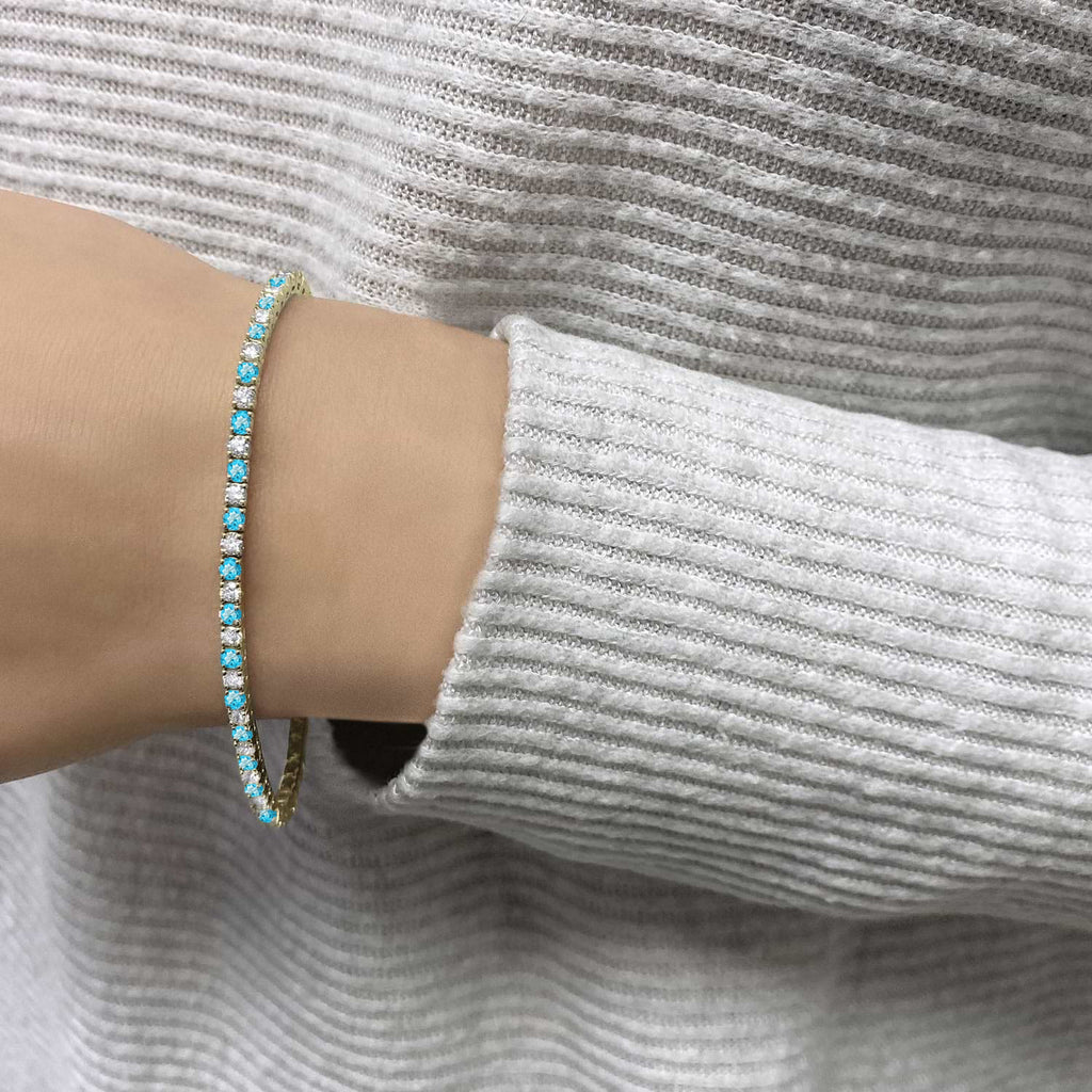 Alternating Diamond & Blue Topaz Eternity Tennis Bracelet 14K Yellow Gold (4.71ct)