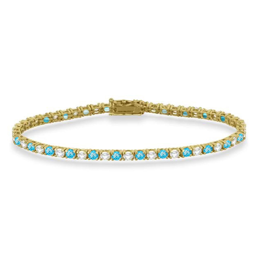Alternating Diamond & Blue Topaz Eternity Tennis Bracelet 14K Yellow Gold (5.33ct)