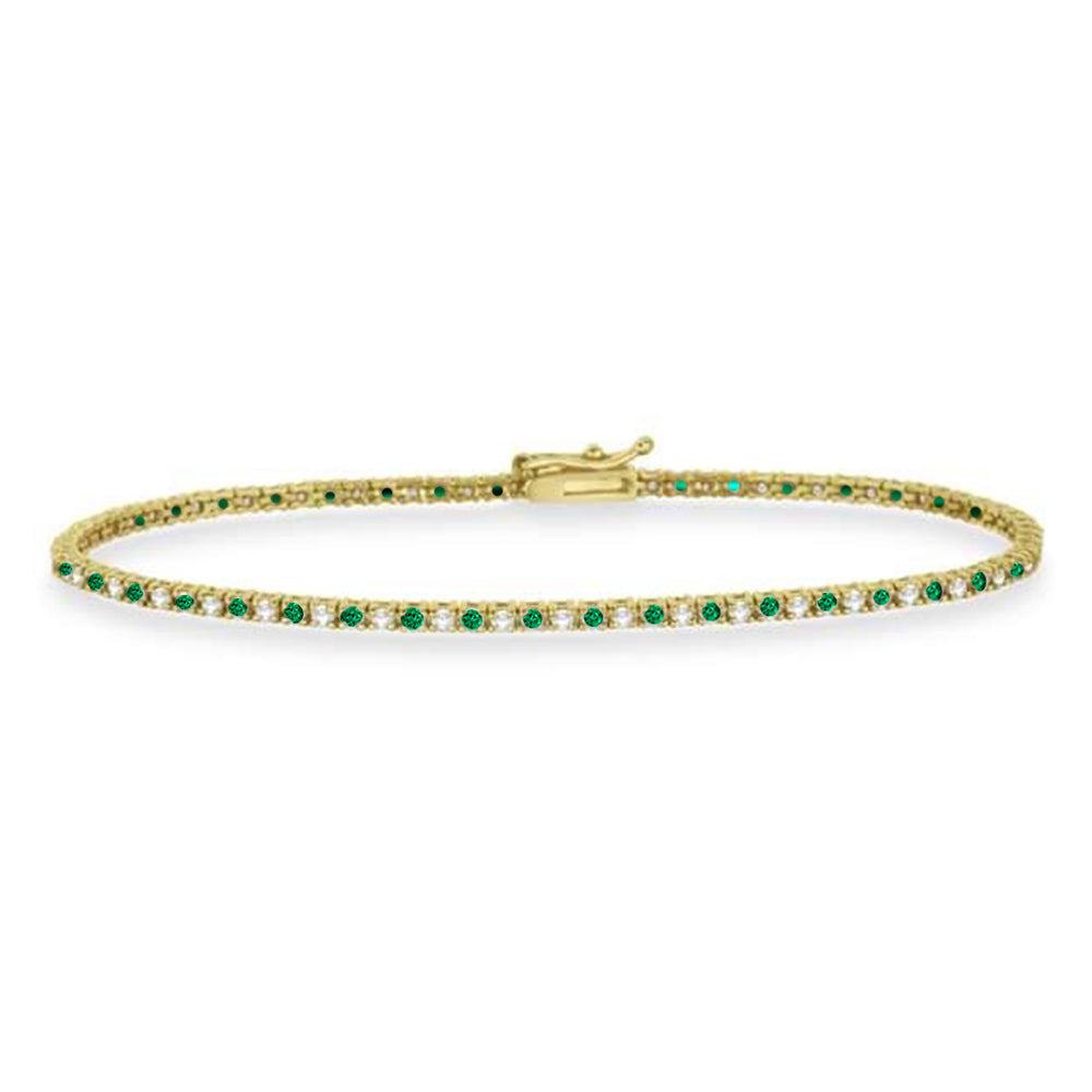 Alternating Diamond & Emerald Eternity Tennis Bracelet 14K Yellow Gold (0.97ct)