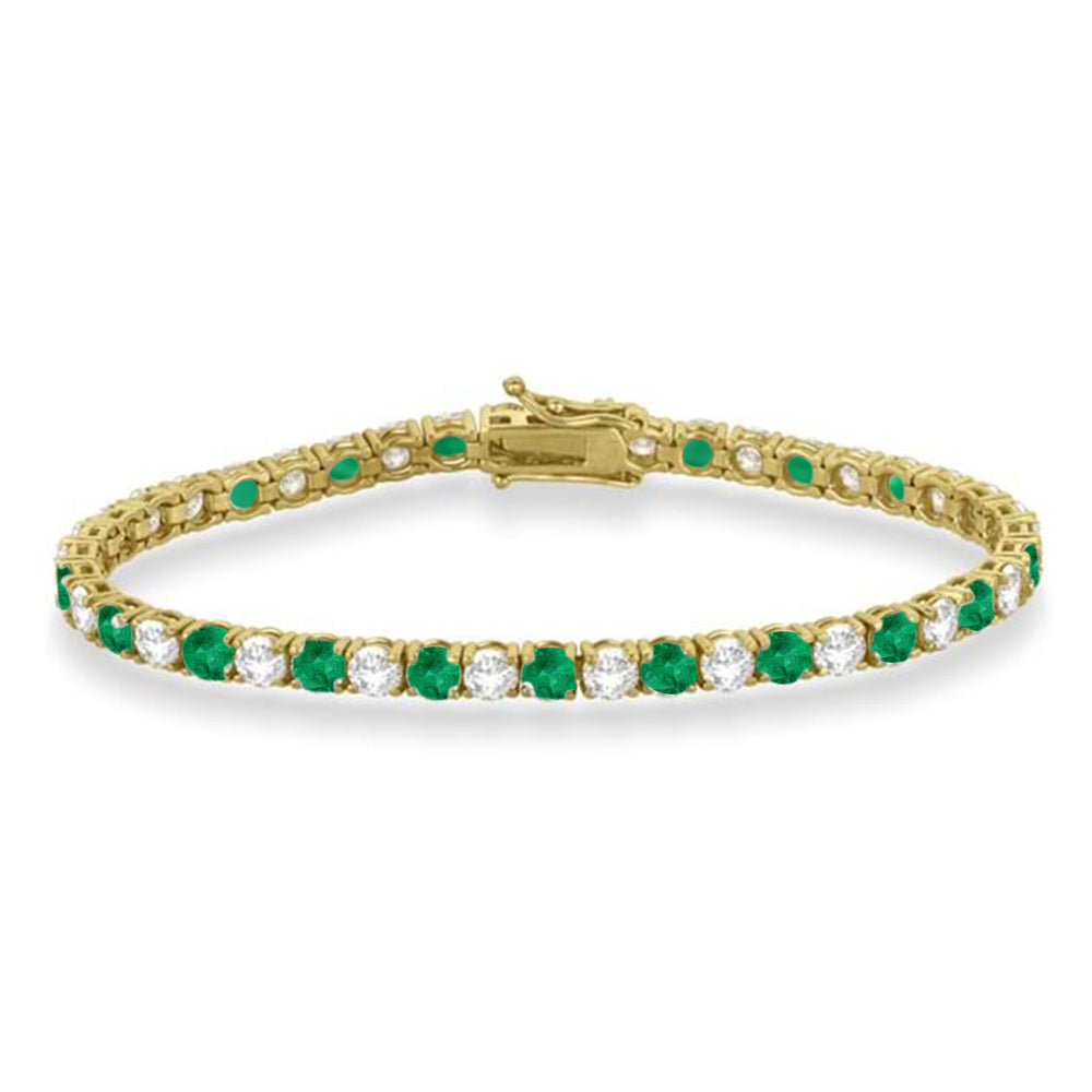 Alternating Diamond & Emerald Eternity Tennis Bracelet 14K Yellow Gold (11.87ct)