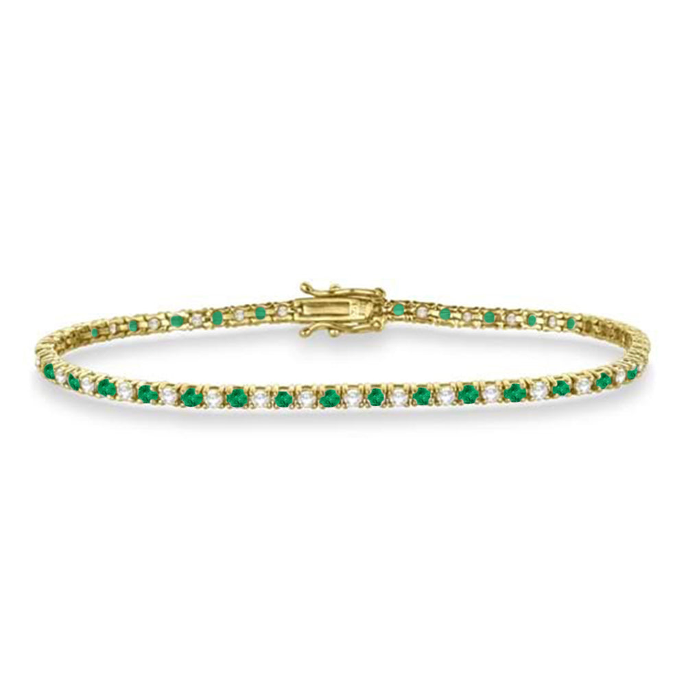 Alternating Diamond & Emerald Eternity Tennis Bracelet 14K Yellow Gold (2.90ct)