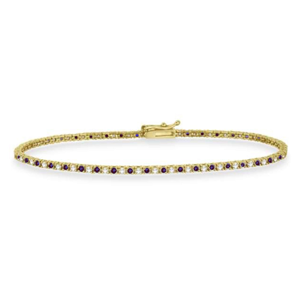 Alternating Diamond & Lab Alexandrite Eternity Tennis Bracelet 14K Yellow Gold (1.46ct)