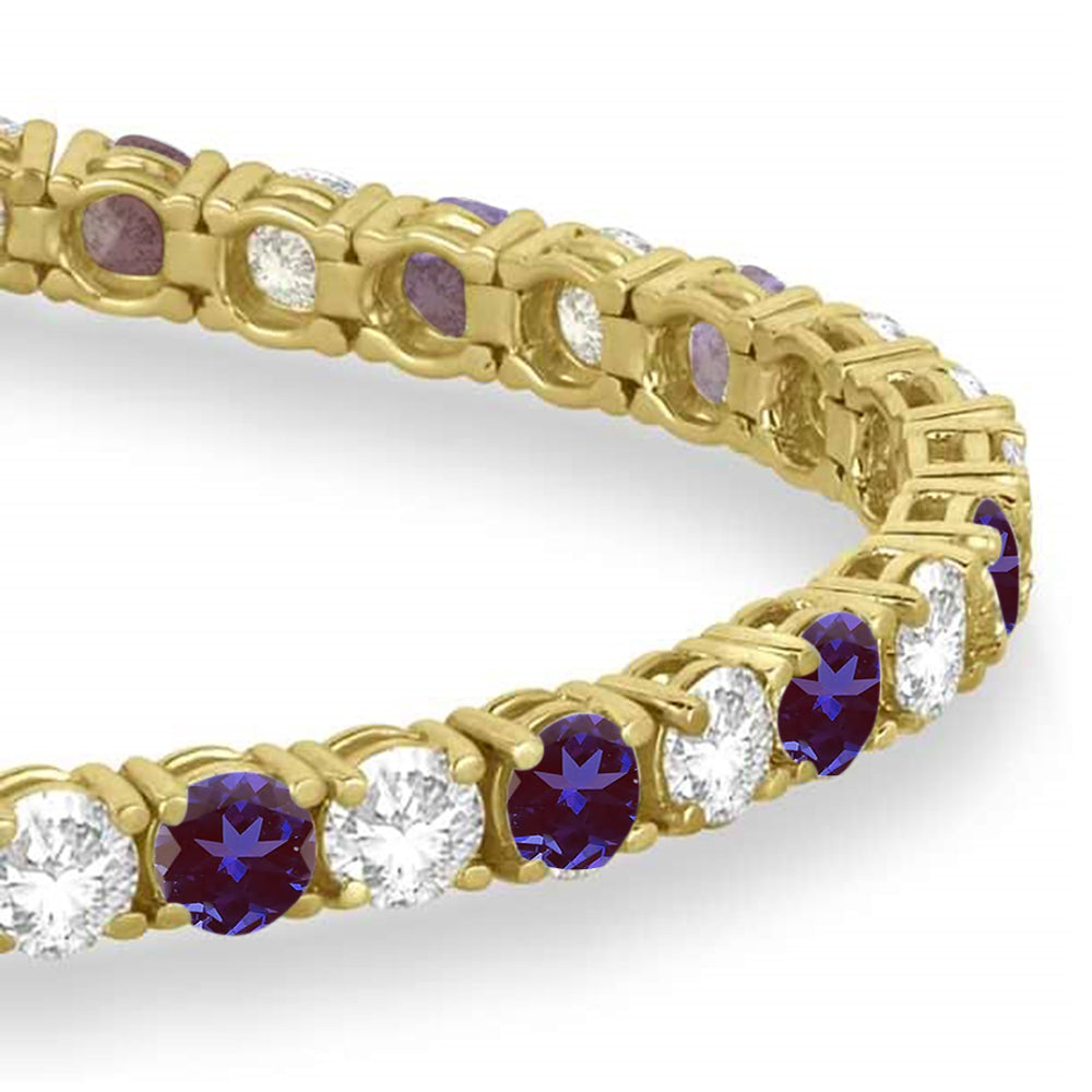 Alternating Diamond & Lab Alexandrite Eternity Tennis Bracelet 14K Yellow Gold (11.43ct)