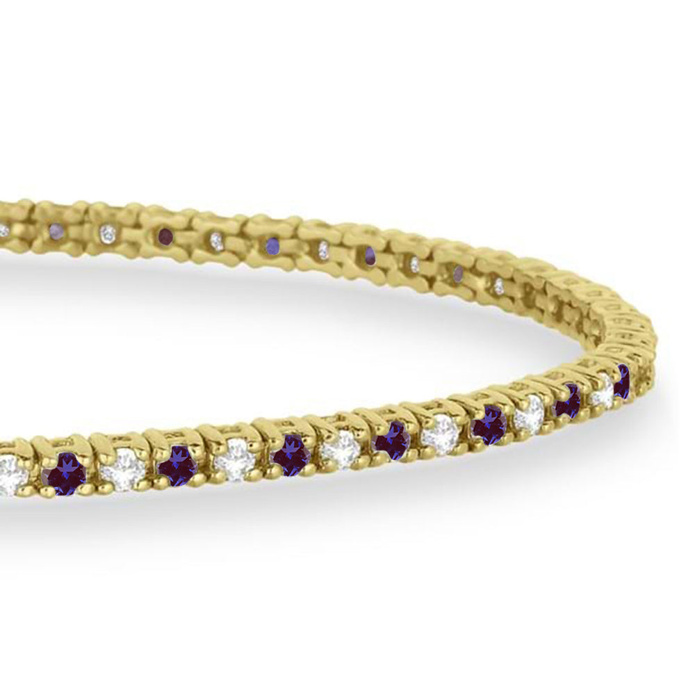 Alternating Diamond & Lab Alexandrite Eternity Tennis Bracelet 14K Yellow Gold (1.46ct)
