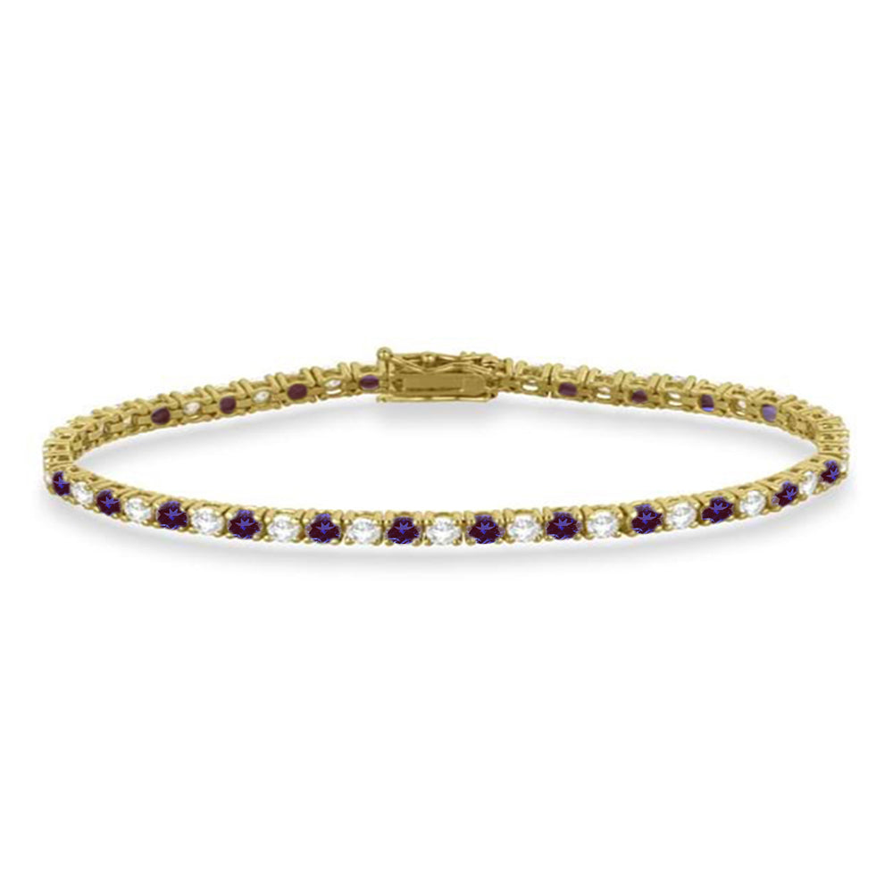 Alternating Diamond & Lab Alexandrite Eternity Tennis Bracelet 14K Yellow Gold (4.42ct)