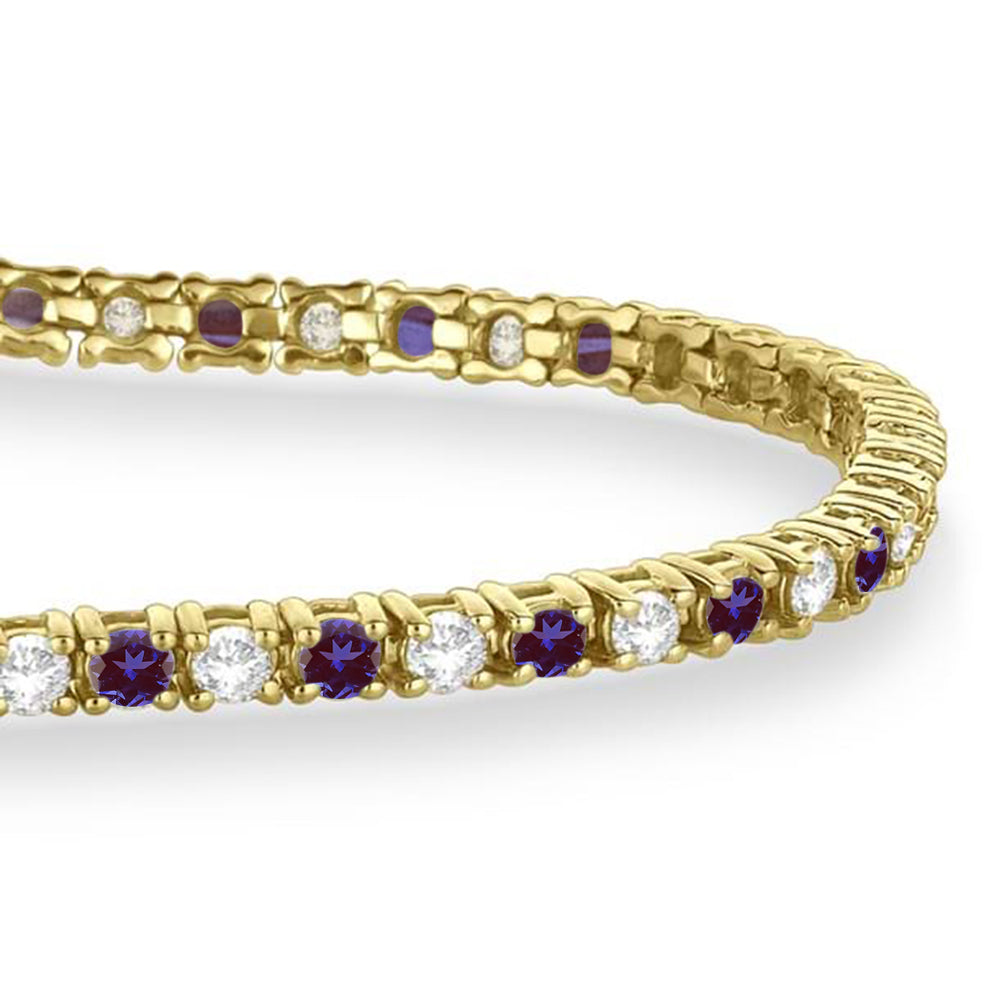 Alternating Diamond & Lab Alexandrite Eternity Tennis Bracelet 14K Yellow Gold (4.42ct)