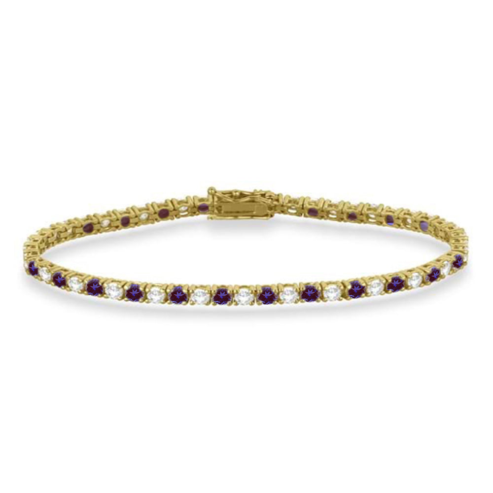 Alternating Diamond & Lab Alexandrite Eternity Tennis Bracelet 14K Yellow Gold (5.15ct)