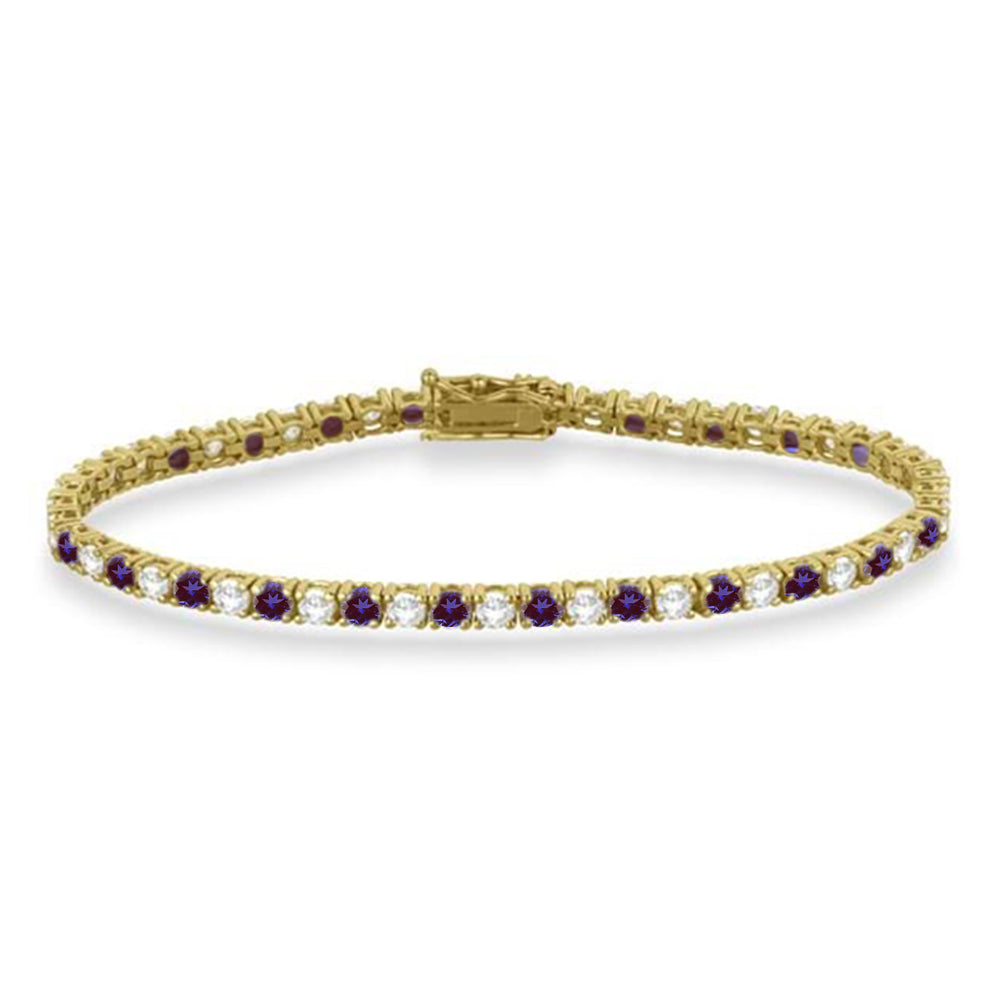 Alternating Diamond & Lab Alexandrite Eternity Tennis Bracelet 14K Yellow Gold (6.14ct)