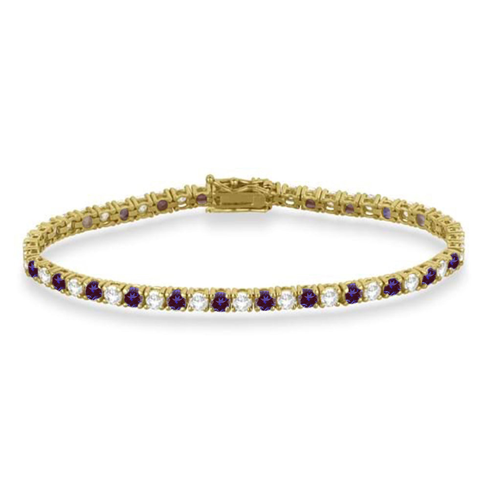 Alternating Diamond & Lab Alexandrite Eternity Tennis Bracelet 14K Yellow Gold (8.37ct)