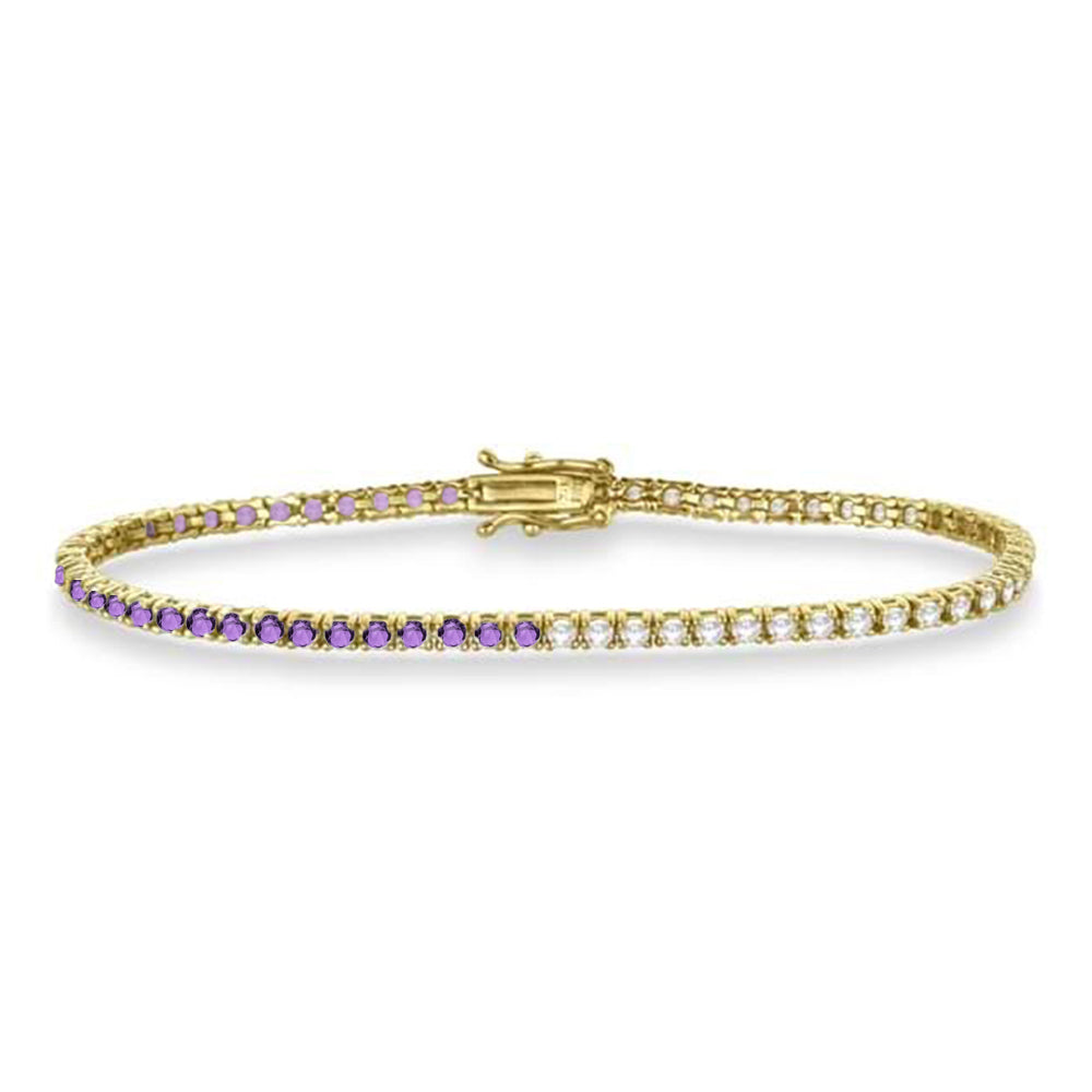 Diamond & Amethyst Eternity Tennis Bracelet 14K Yellow Gold (2.64ct)