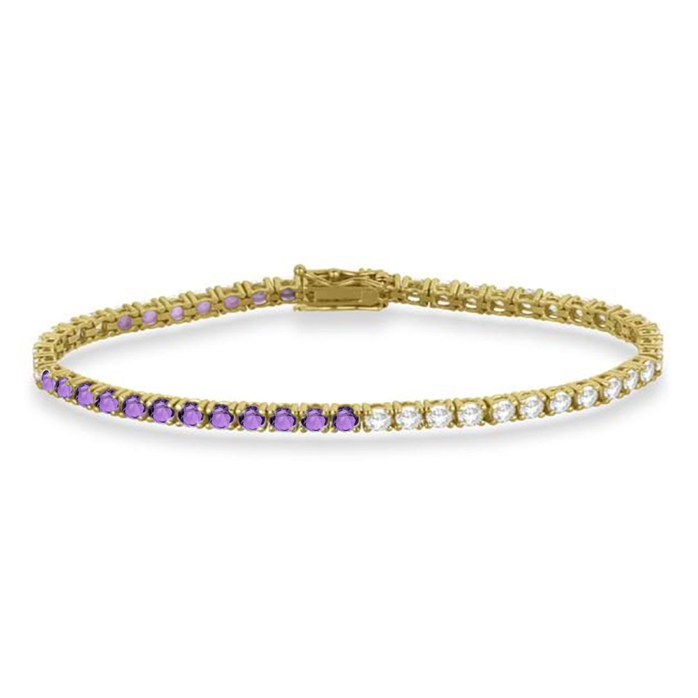 Diamond & Amethyst Eternity Tennis Bracelet 14K Yellow Gold (5.48ct)