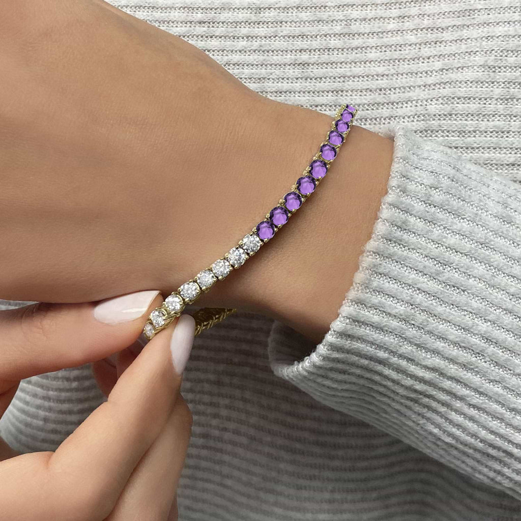 Diamond & Amethyst Eternity Tennis Bracelet 14K Yellow Gold (6.98ct)