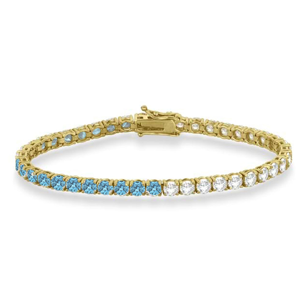 Diamond & Aquamarine Eternity Tennis Bracelet 14K Yellow Gold (9.67ct)