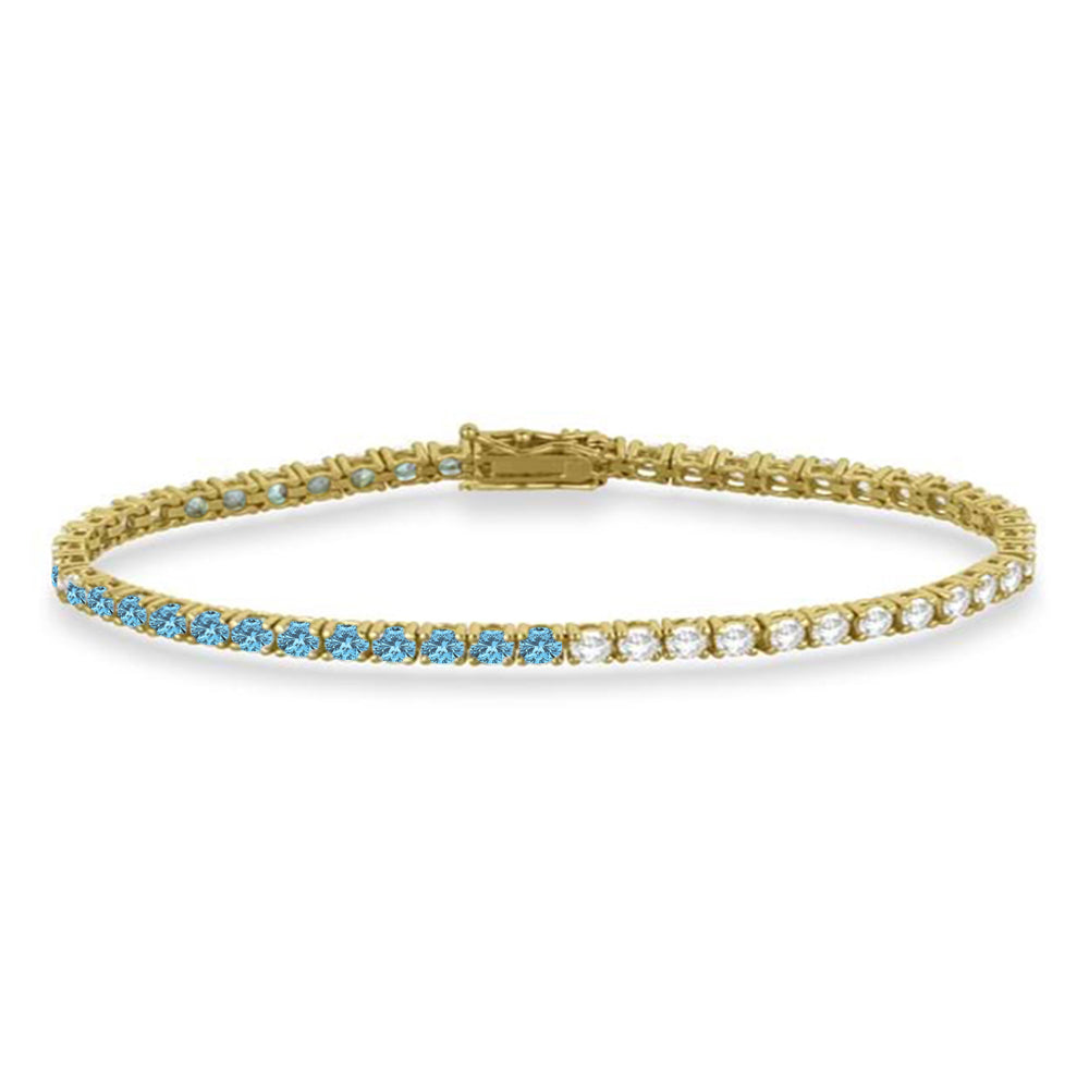 Diamond & Aquamarine Eternity Tennis Bracelet 14K Yellow Gold (4.42ct)