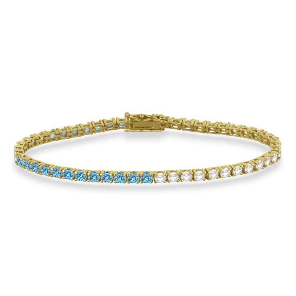 Diamond &  Aquamarine Eternity Tennis Bracelet 14K Yellow Gold (5.49ct)