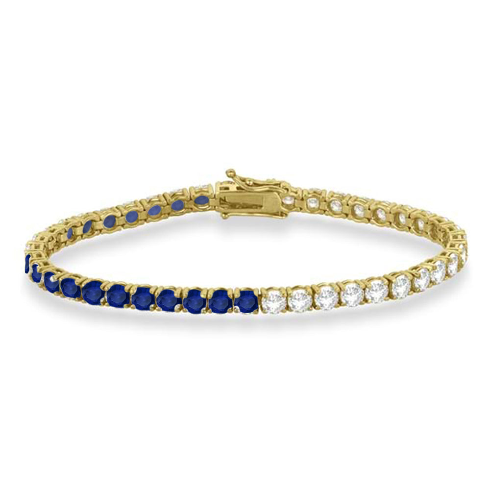 Lab Grown Diamond & Blue Sapphire Eternity Tennis Bracelet 14K Yellow Gold (11.56ct)