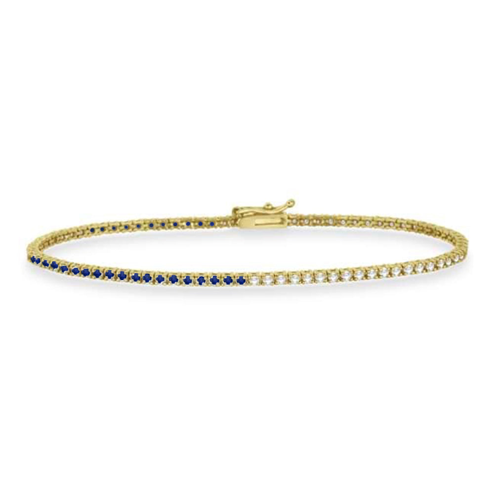 Diamond & Blue Sapphire Eternity Tennis Bracelet 14K Yellow Gold (2.28ct)