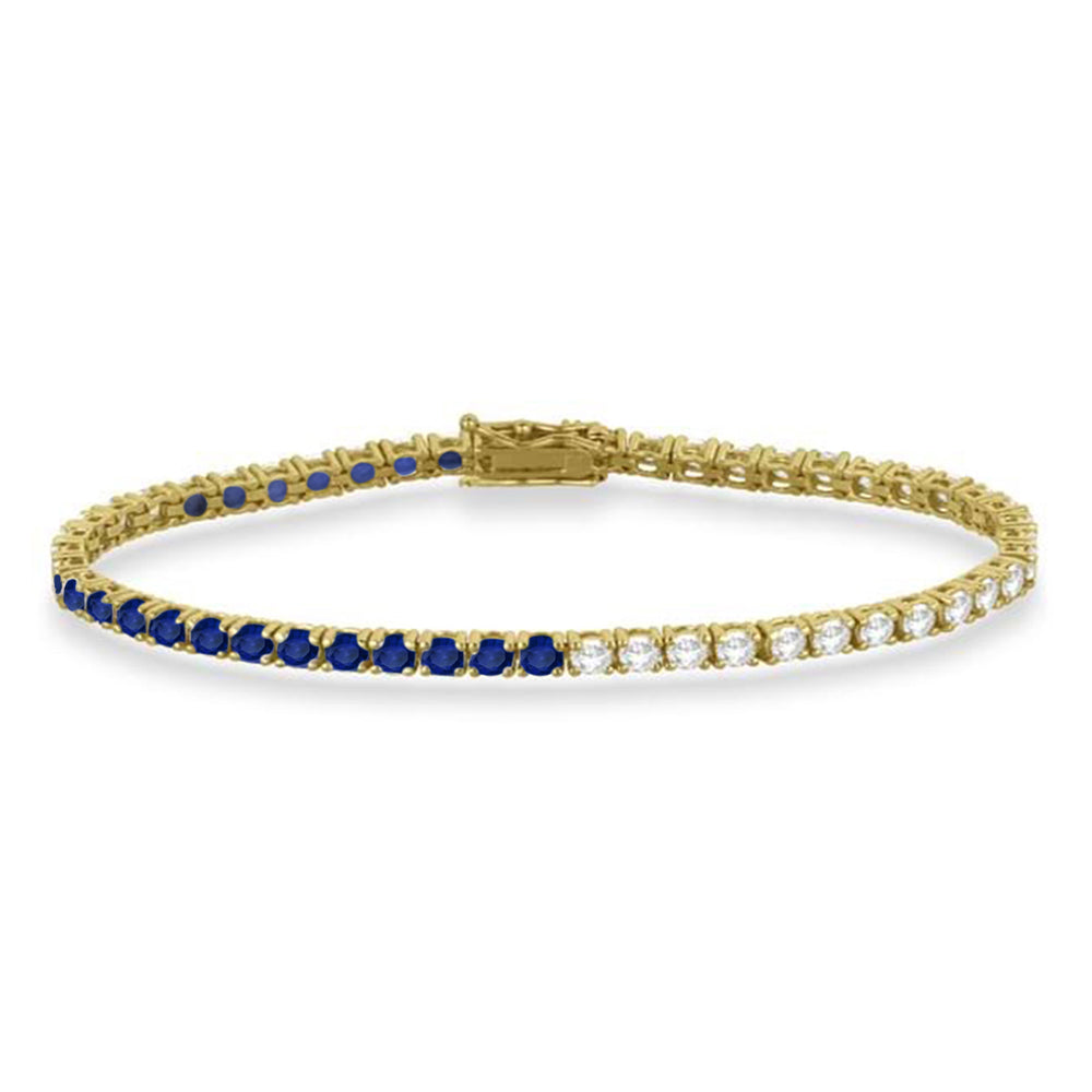 Diamond & Blue Sapphire Eternity Tennis Bracelet 14K Yellow Gold (5.00ct)