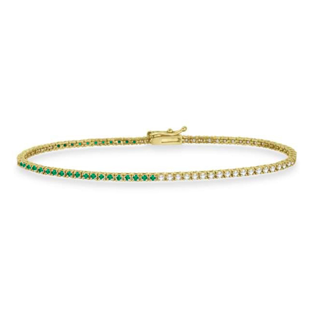 Diamond & Emerald Eternity Tennis Bracelet 14K Yellow Gold (1.87ct)