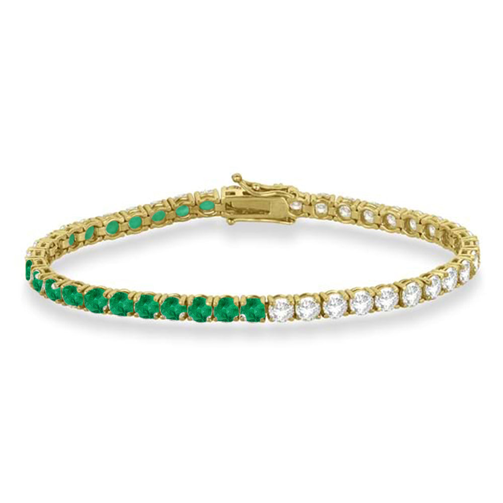 Lab Grown Diamond & Emerald Eternity Tennis Bracelet 14K Yellow Gold (9.88ct)