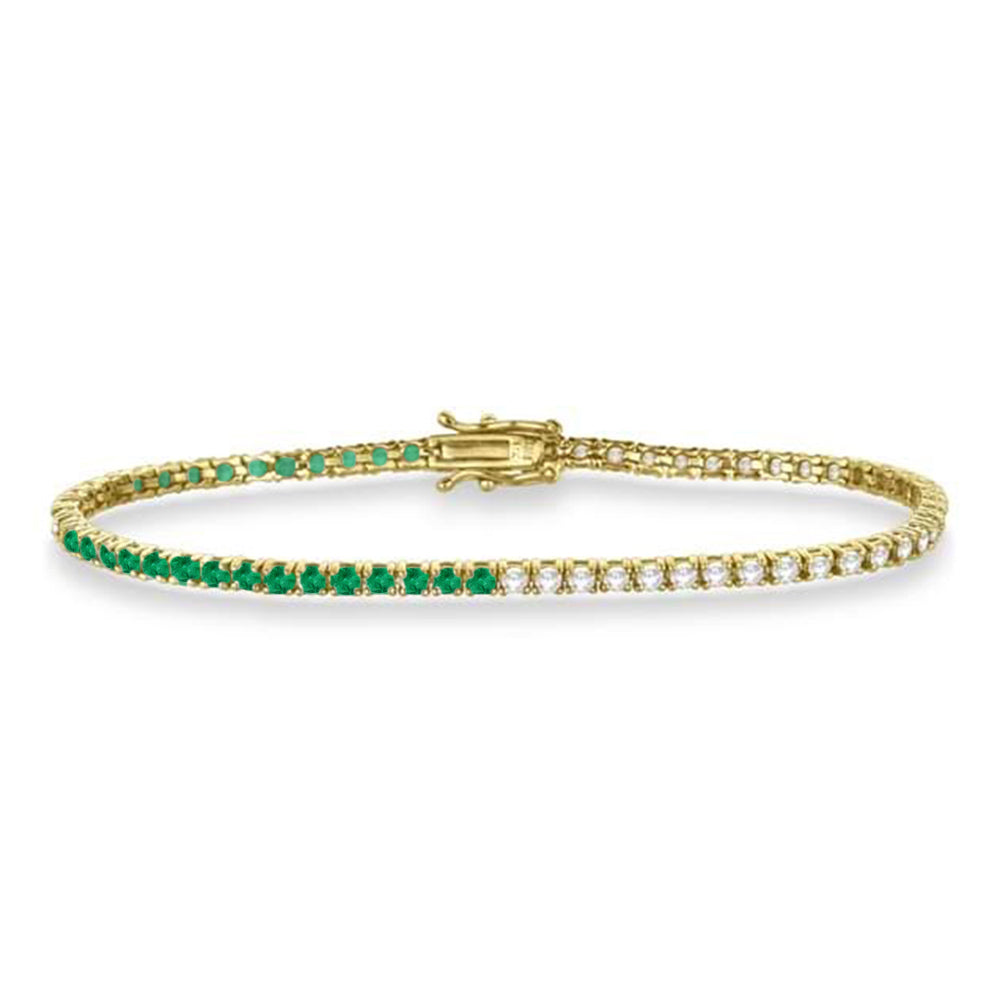 Diamond & Emerald Eternity Tennis Bracelet 14K Yellow Gold (3.04ct)