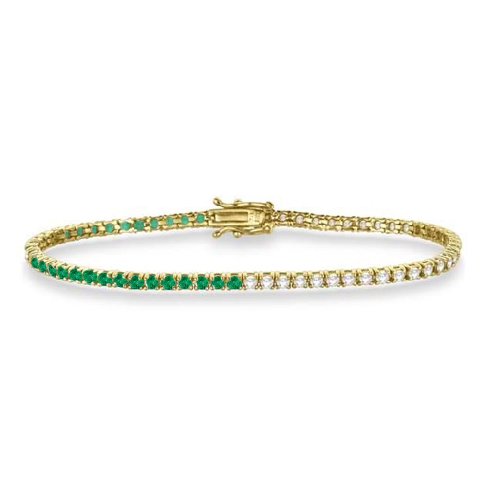 Diamond & Emerald Eternity Tennis Bracelet 14K Yellow Gold (3.66ct)