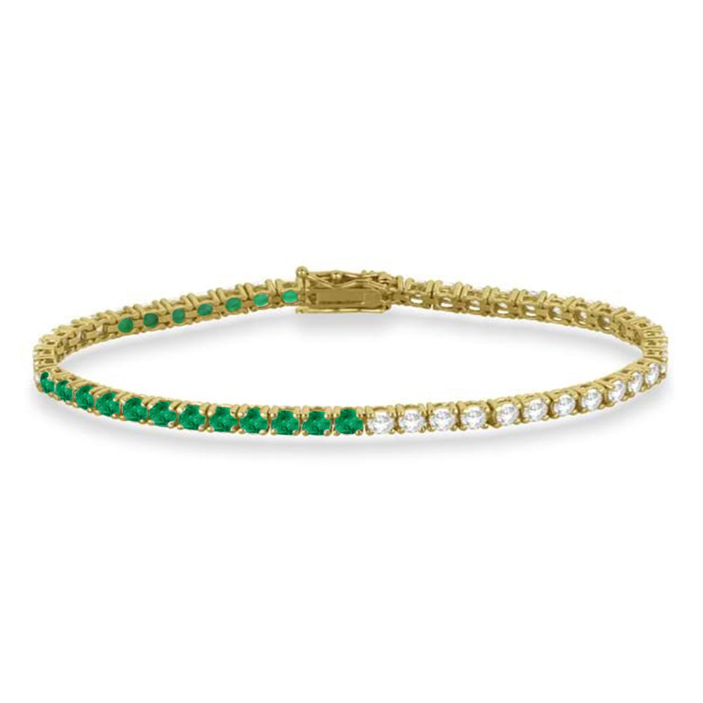 Diamond & Emerald Eternity Tennis Bracelet 14K Yellow Gold (5.17ct)