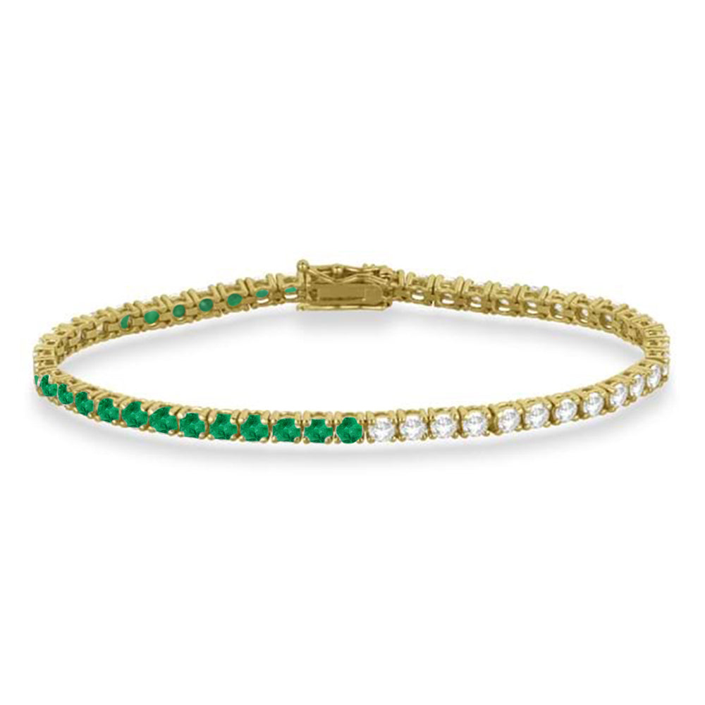 Diamond & Emerald Eternity Tennis Bracelet 14K Yellow Gold (6.52ct)