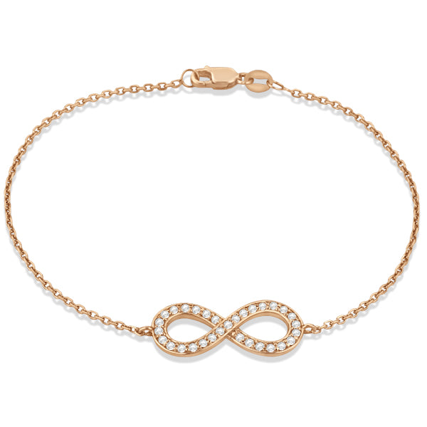 Diamond Sideways Large Infinity Bracelet in 14k Rose Gold 0.40ct